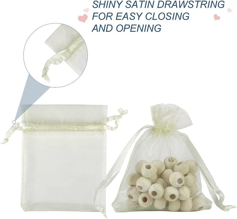 YQL Organza Bags 3x4,100PCS Ivory Drawstring Small Mesh Organza Bags for Jewelry Pouches Wedding Party Valentine Gift Candy - Image 3