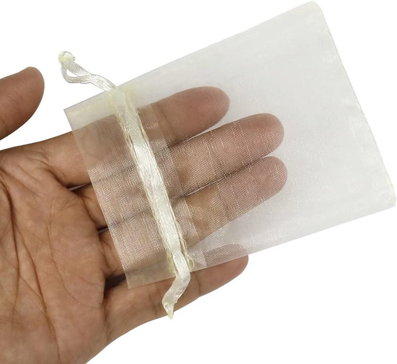 YQL Organza Bags 3x4,100PCS Ivory Drawstring Small Mesh Organza Bags for Jewelry Pouches Wedding Party Valentine Gift Candy - Image 4