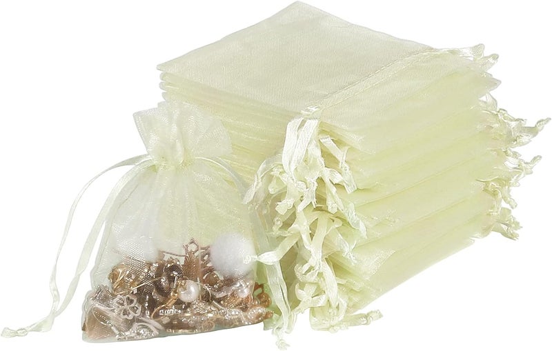 YQL Organza Bags 3x4,100PCS Ivory Drawstring Small Mesh Organza Bags for Jewelry Pouches Wedding Party Valentine Gift Candy - Image 1