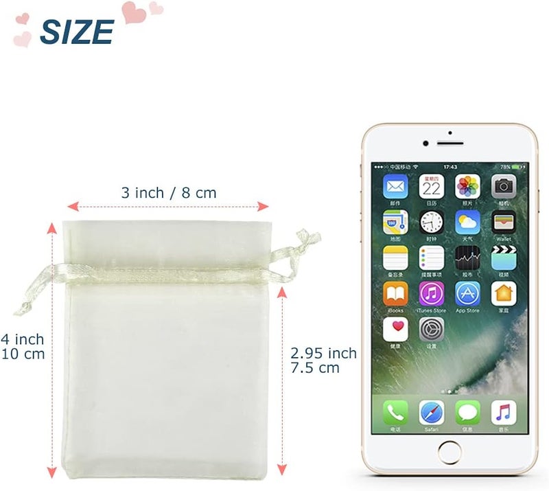 YQL Organza Bags 3x4,100PCS Ivory Drawstring Small Mesh Organza Bags for Jewelry Pouches Wedding Party Valentine Gift Candy - Image 2