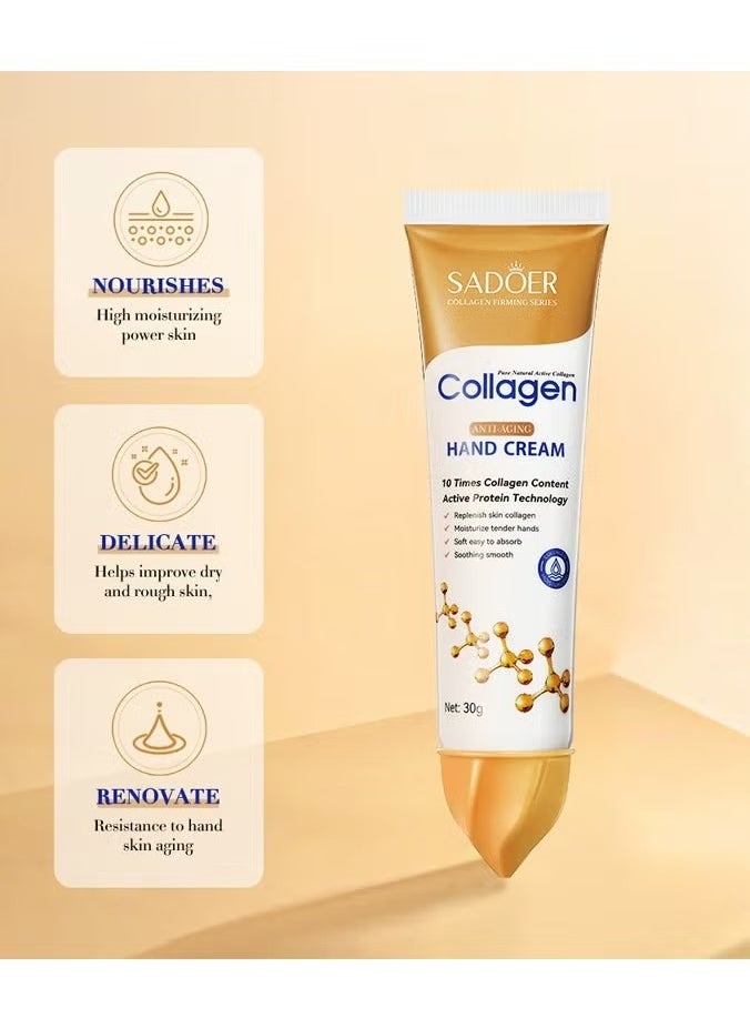 SADOER 2-PACKS Collagen Anti Wrinkle Hand Cream, Nourishing Whitening Moisturizing Skin Care Cream, Fast Absorbing Anti Ageing Hand Cream, Smooth And Soft Skin Repair Cream To Remove Wrinkles Darkness 30g*2  - Image 3