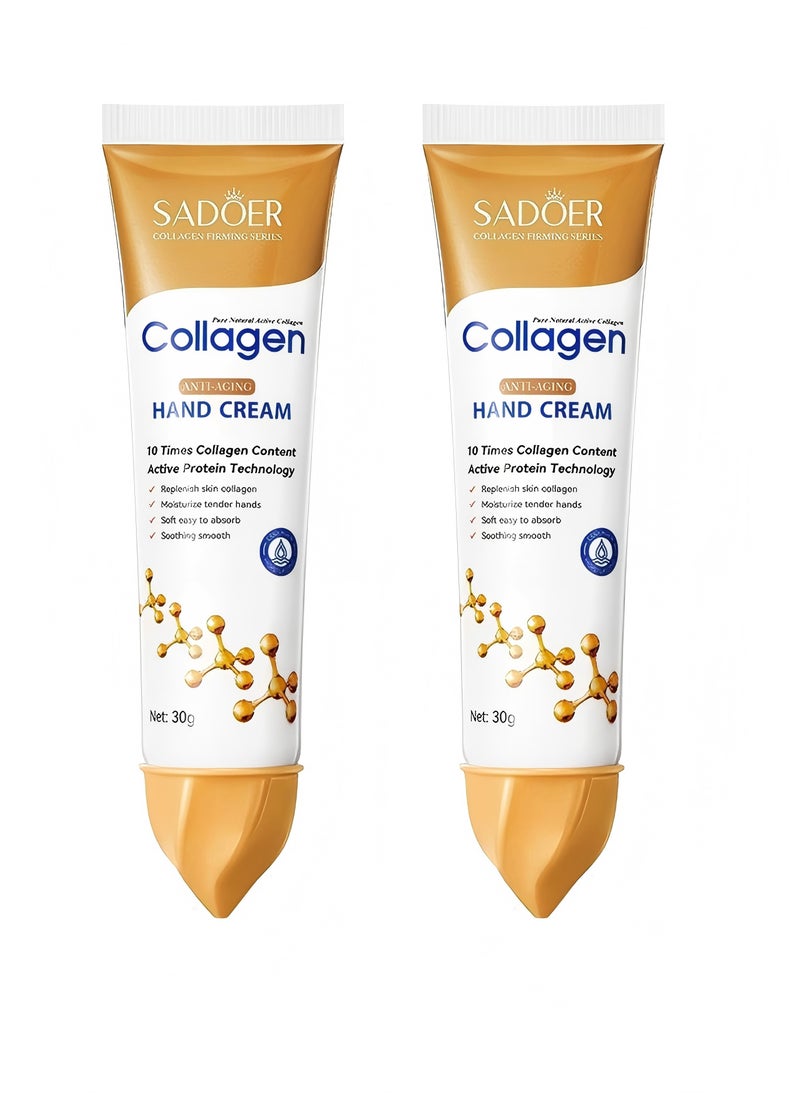 SADOER 2-PACKS Collagen Anti Wrinkle Hand Cream, Nourishing Whitening Moisturizing Skin Care Cream, Fast Absorbing Anti Ageing Hand Cream, Smooth And Soft Skin Repair Cream To Remove Wrinkles Darkness 30g*2  - Image 1