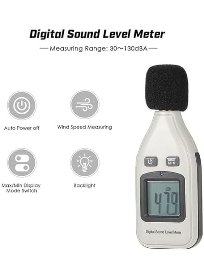 مقياس مستوى الصوت الرقمي من 30 ديسيبل إلى 130 ديسيبل مع شاشة عرض الكريستال السائل، تثبيت البيانات، وإيقاف التشغيل التلقائي. - Image 3