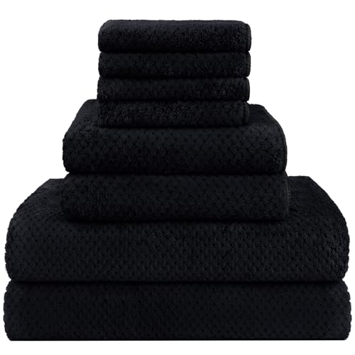 HOMEXCEL 8 Piece Bath Towel Set Microfiber Bathroom Towel 2 Bath Towels 2 Hand Towels and 4 Wash Cloths Super Soft Highly Absorbent Towels for Bathroom Gym Hotel and Spa Black