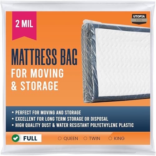 Utopia Home Full Size Mattress Cover for Moving, 2 Mil Thick Plastic Mattress Bag for Disposal, Mattress Encasement Fits Mattresses up to 14 Inches, Mattress Bags for Moving - Image 1