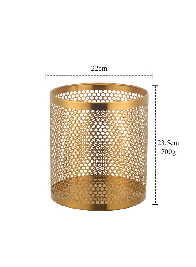 Hollow Stainless Steel Trash Can, Open Top Metal Waste Bin, Simple Desk Storage Bucket for Office Bathroom Bedroom - Image 1