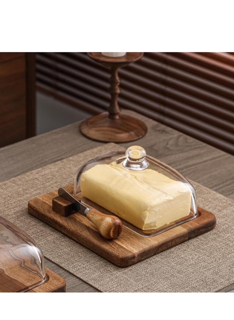 Affection Wood Butter Box with Knife | Cheese Butter Cheese Cake Dessert Plate | Glass Lid Affection Wood Butter Box (Single Knife) | Hand-Carved Elegant Decoration | Essential Kitchen Tool - Image 2