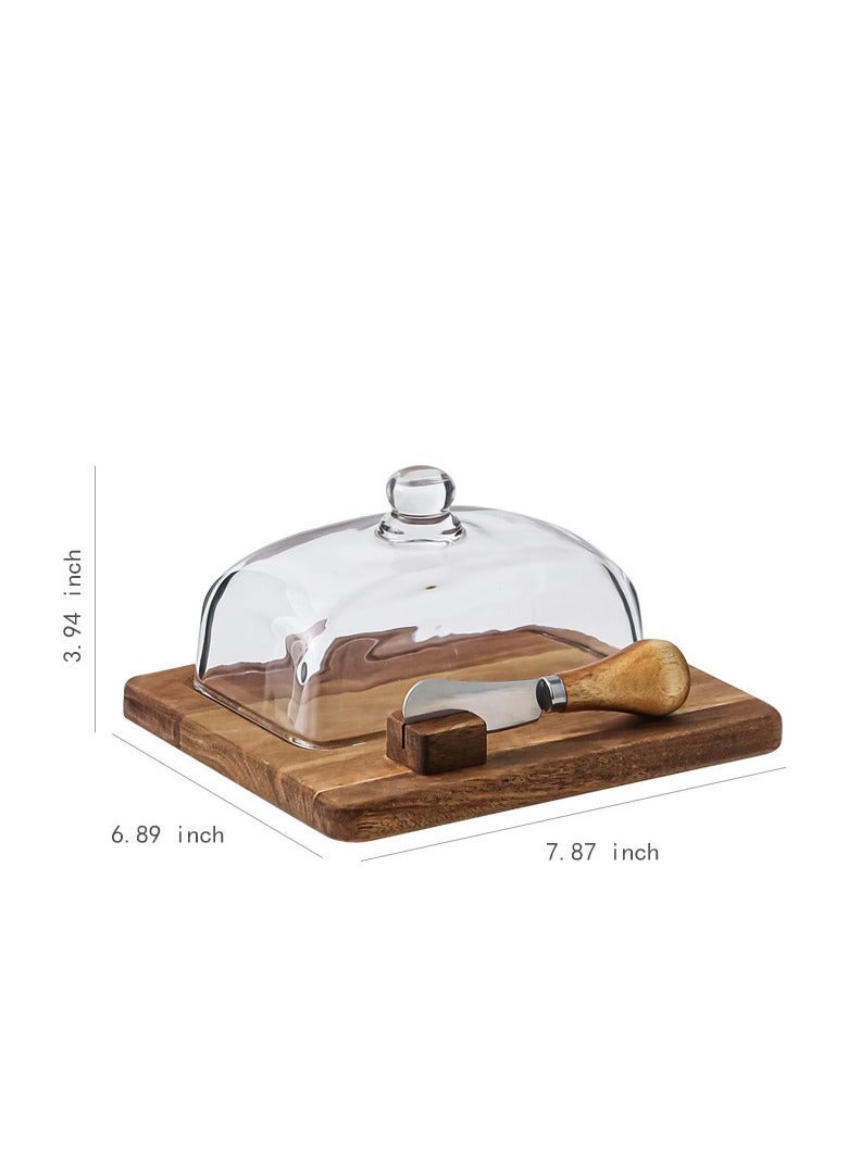 Affection Wood Butter Box with Knife | Cheese Butter Cheese Cake Dessert Plate | Glass Lid Affection Wood Butter Box (Single Knife) | Hand-Carved Elegant Decoration | Essential Kitchen Tool - Image 3