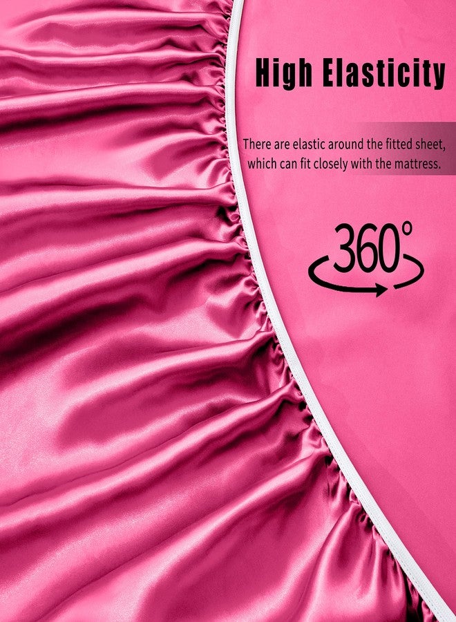 VACVELT 3pcs Hot Pink Satin Sheets Twin Size Bed Set, 15 Inch Deep Pocket Silky Satin Sheet Set, Soft Satin Bedding Set Cooling & Luxury Bed Sheets, 1 Fitted Sheet + 1 Flat Sheet + 1 Pillowcase - Image 5