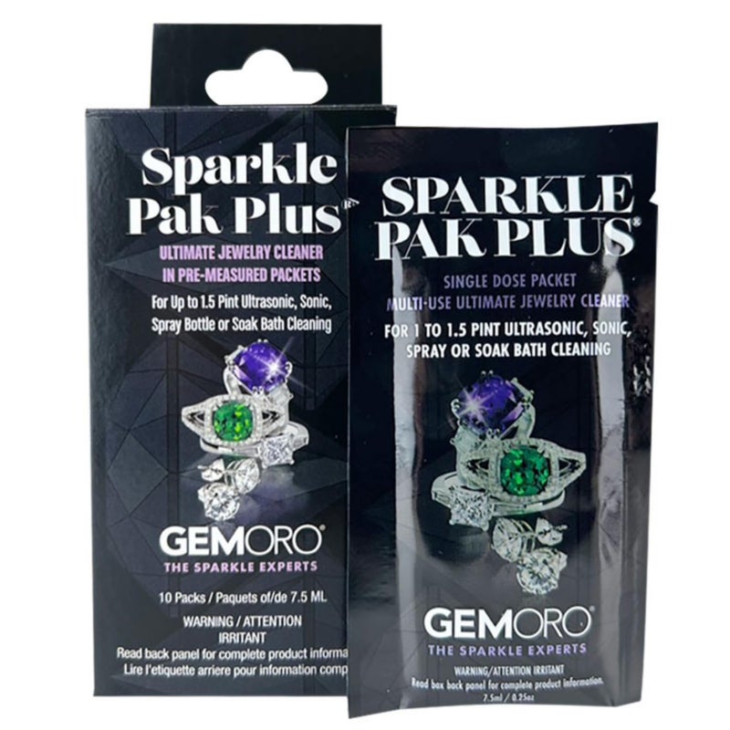 GemOro Sparkle Pak Plus Jewelry Cleaner Solution | 10 Premeasured Packets Ultrasonic & Sonic Machines or Spray Bottle & Soak Bath Jar | Professional Performance Rings Watches Glasses Earrings (10 pc) - Image 1