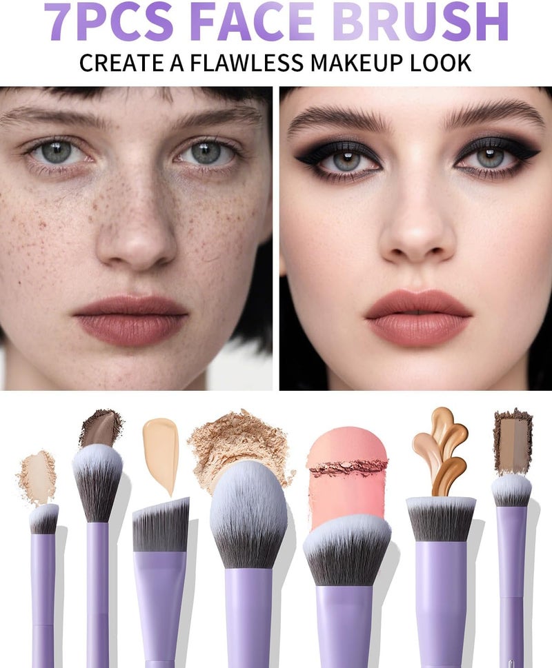 EIGSHOW Makeup Brushes Set, 15Pcs Professional Make Up Brush with Silver Ion Bristles for Foundation Powder Blush Highlighter Concealer Eyeshadow Eyeliner, Travel Gift Set (Matte Purple) - Image 4