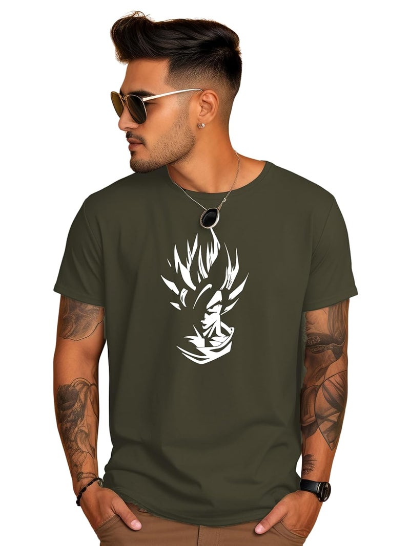 adro تي شيرت ADRO للرجال بلون الزيتون مع طباعة جرافيك - 100% قطن بتصميم عادي - Image 4