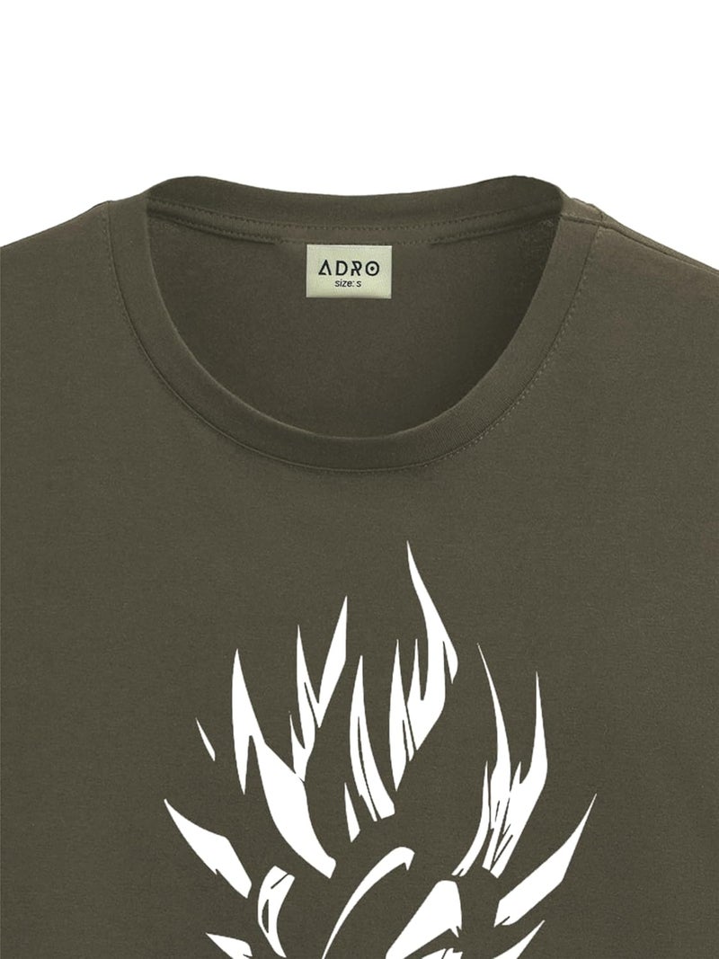 adro تي شيرت ADRO للرجال بلون الزيتون مع طباعة جرافيك - 100% قطن بتصميم عادي - Image 2