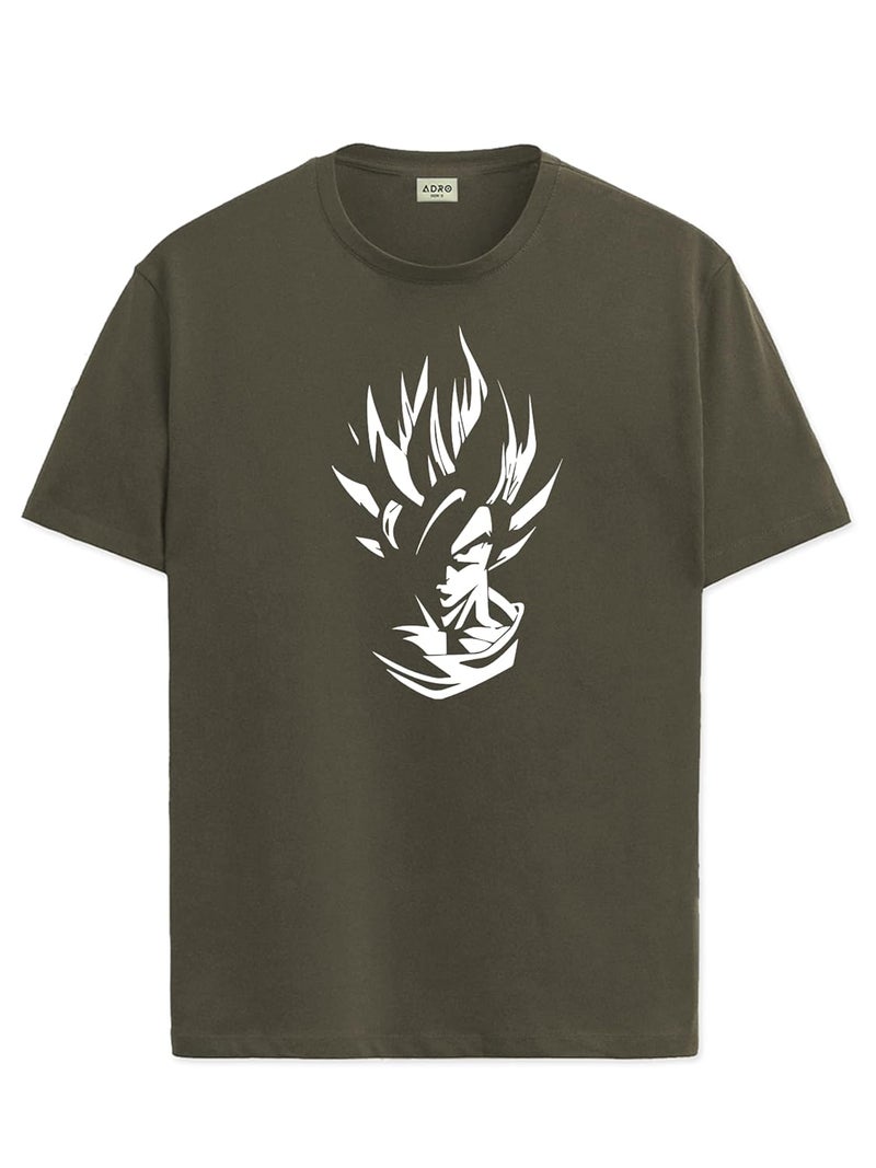adro تي شيرت ADRO للرجال بلون الزيتون مع طباعة جرافيك - 100% قطن بتصميم عادي - Image 1