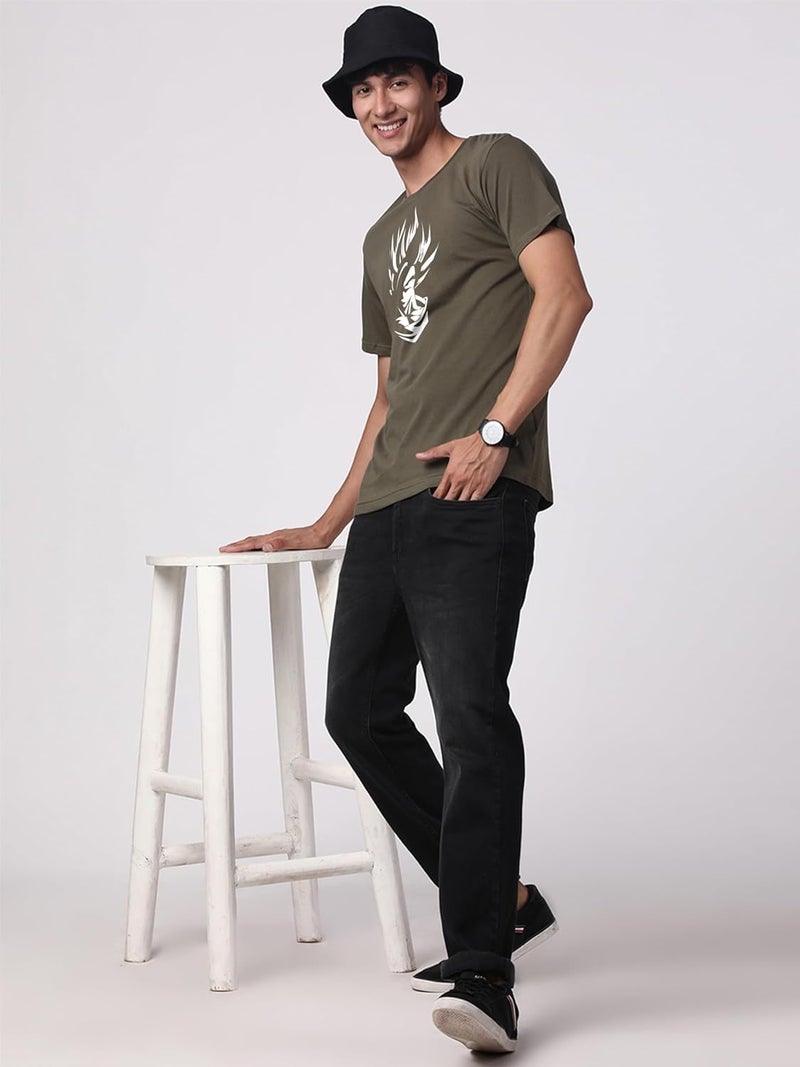 adro تي شيرت ADRO للرجال بلون الزيتون مع طباعة جرافيك - 100% قطن بتصميم عادي - Image 5