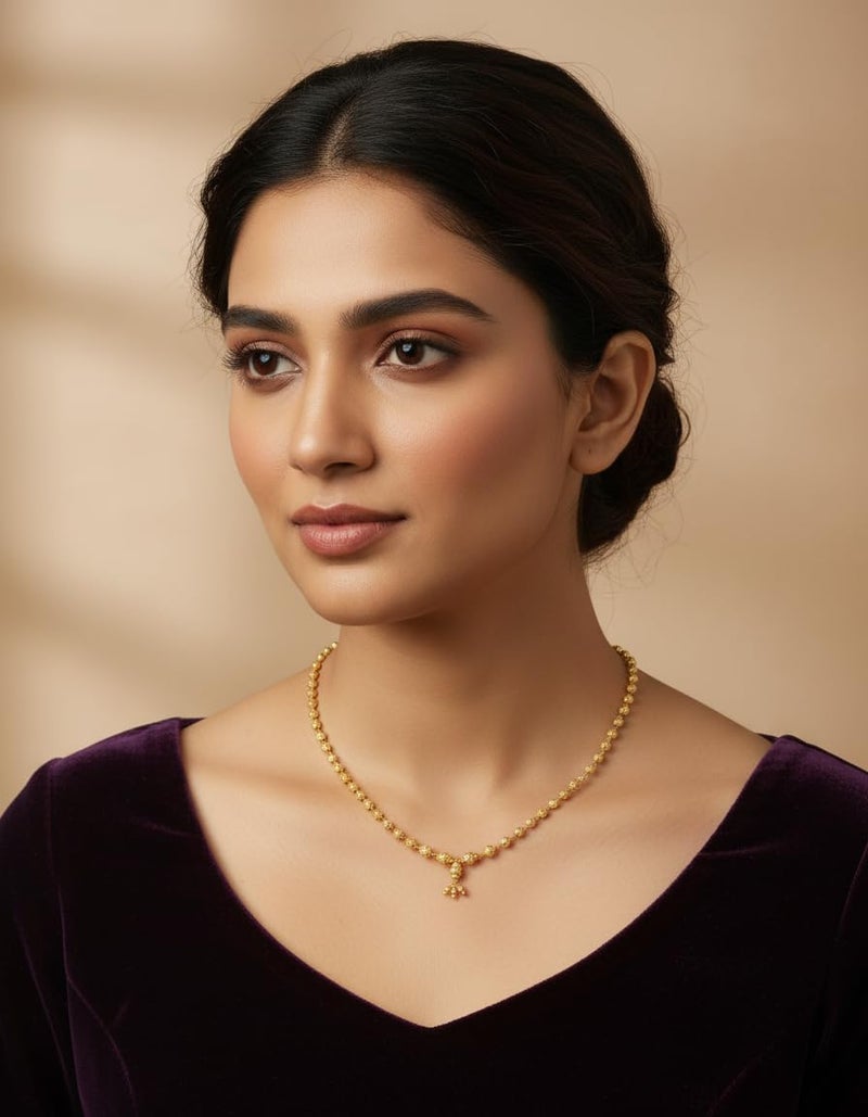 JHB Gold Plated Beads Matar mala short Chain for Women and Girls - Image 4