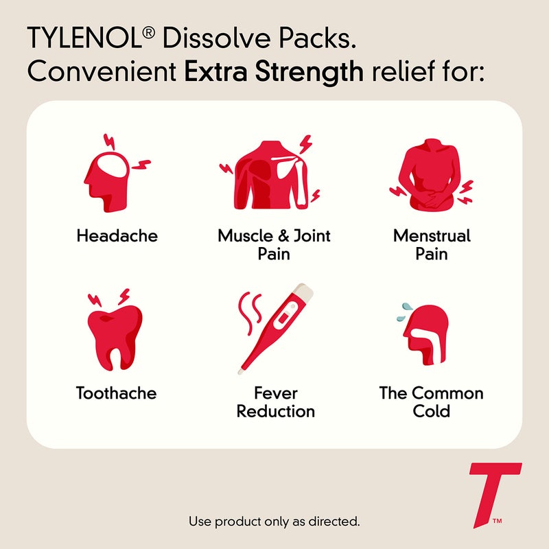 Tylenol باكيتات تيلينول إكسترا سترينغث القابلة للذوبان، 500 ملغ أسيتامينوفين مسكن للألم ومخفض للحمى، باكيتات مسحوق للسفر للألم والآلام الطفيفة، خالية من الإيبوبروفين والأسبرين، بنكهة التوت، 12 حبة - Image 3