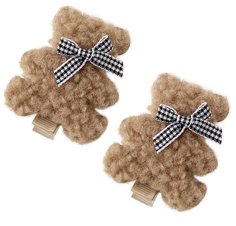 CRIZAN 2Pcs Brown Plush Bear Hair Clips Duck Bill Accessories For Girls Toddler Kids Children