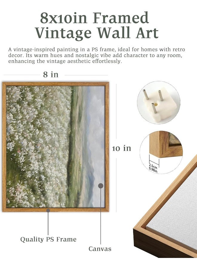 UPWOIGH Framed Wall Art, Sage Green French Country Field Oil Painting, Spring Meadow Wall Art, Mailed Fine Art, Vintage Landscape, Rustic Antique Wall Decor 8x10in - Image 2