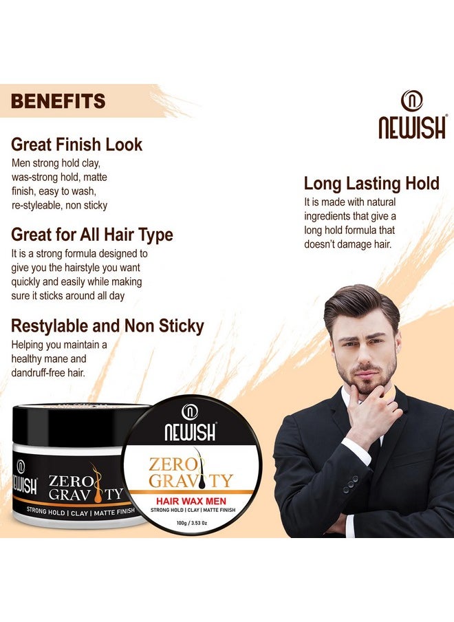 Zero Gravity Hair Wax For Men | Strong Hold, Ultra Matte Finish | Modish Hair Style | Restylable Anytime, Easy Wash Off | Hair Styling Wax For Glossy Finish & Shine | Pack Of 1 - 100Gm - pzsku/Z54510C5364787FE876F6Z/45/_/1735817049/d9cb3577-85ed-4afb-8e13-9380c0c9cf43