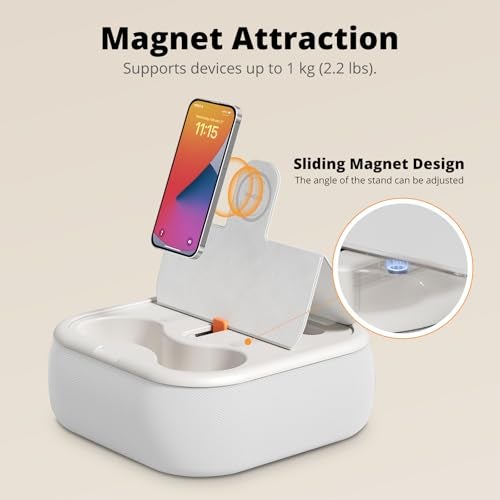 SupeDesk Magnetic Tablet Pillow Stand, Lap Tablet Holder with Two Magnetic Rings, Compatible with 4-13" Phones, Tablets, Kindle, Cozy Pillow Stand for Lap, Desk, Bed, Pale Gray - Image 3