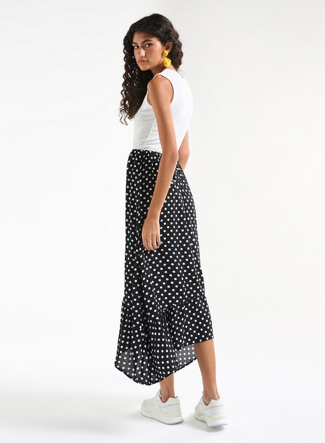 سبلاش فيڤ فستان دون أكمام بياقة مستديرة وحافة غير متساوية وطبعات منقطة - Image 3