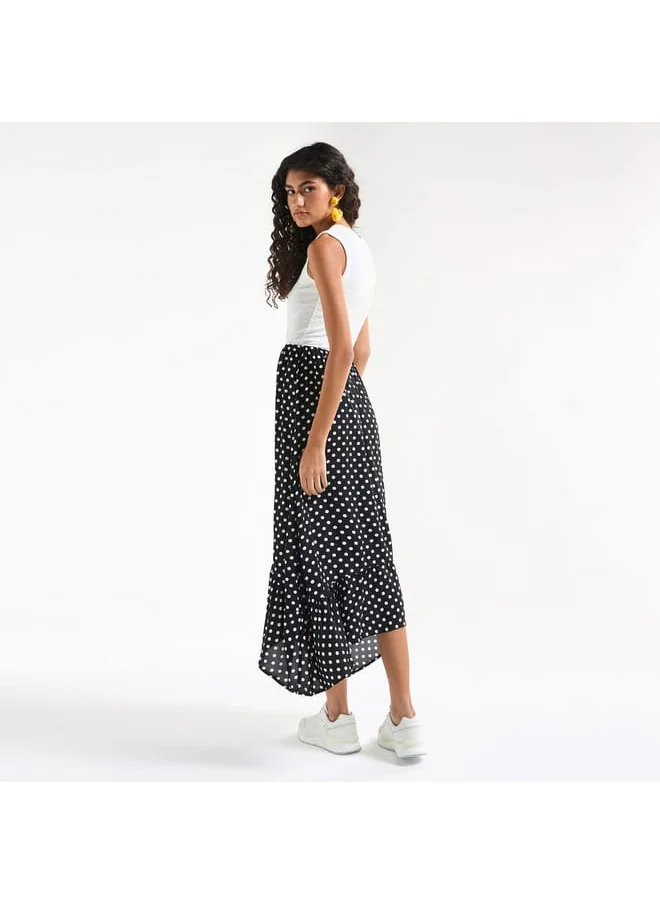 FAV Polka Dot Print Sleeveless Dress with Round Neck and Asymmetrical Hem