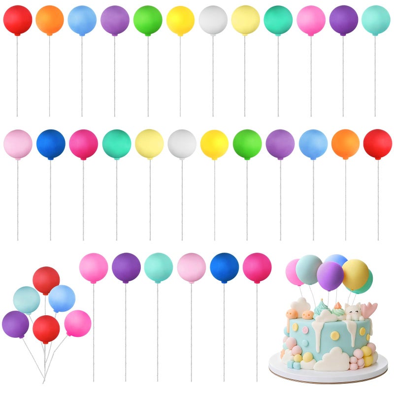 Skylety 30 Pcs Colorful Balloon Cake Toppers Mini Balloons on a Stick Birthday Cake Topper Decorations Rainbow Cupcake Picks Clay Ball for Birthday Wedding Baby Shower DIY PartyAssorted Color - Image 2