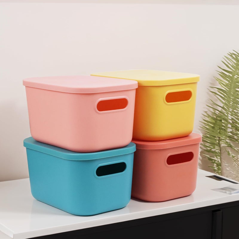ZEXALOR 6Pcs Small Storage Bins with Lids, Stackable Plastic Organizer Bin Storage Containers for Organizing, Shelf Baskets for Pantry Cabinet Shelves Desktop Freezer Drawer Organization (6 Color, Small) - Image 5