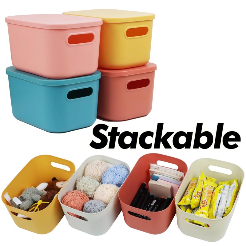 ZEXALOR 6Pcs Small Storage Bins with Lids, Stackable Plastic Organizer Bin Storage Containers for Organizing, Shelf Baskets for Pantry Cabinet Shelves Desktop Freezer Drawer Organization (6 Color, Small) - Image 4