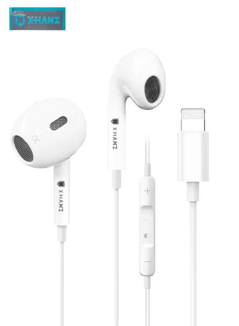 X-HANZ Earbuds with Lightning Connector, MFI Certified Wired Earphones with Microphone & Volume Control, Stereo Sound Headphones Compatible with iPhone 14/13/12/11/X/8/7/SE – White - Image 1