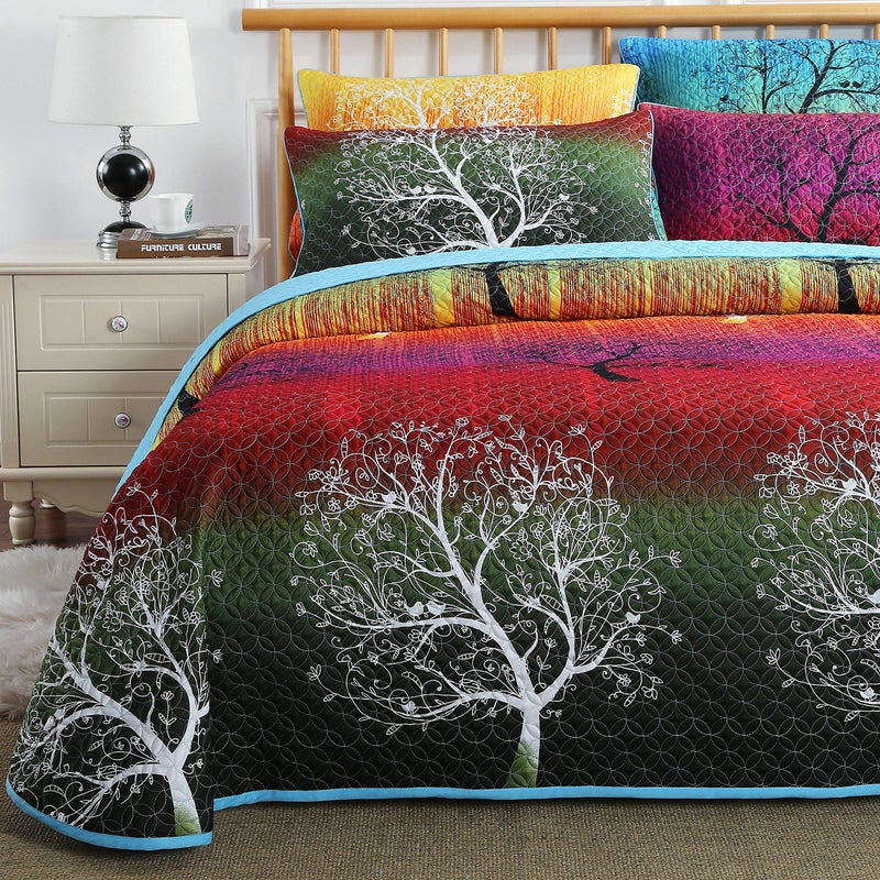 Swanson Beddings Rainbow Tree Bedspread Coverlet Quilt Set Quilt and Pillow Shams King