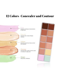 VERONNI Cream Concealer Palette 12 Colors Makeup Contour Face Contouring Cream Palette Full Coverage Camouflage Base Foundation Makeup Palette Professional Daily Makeup  - Image 3