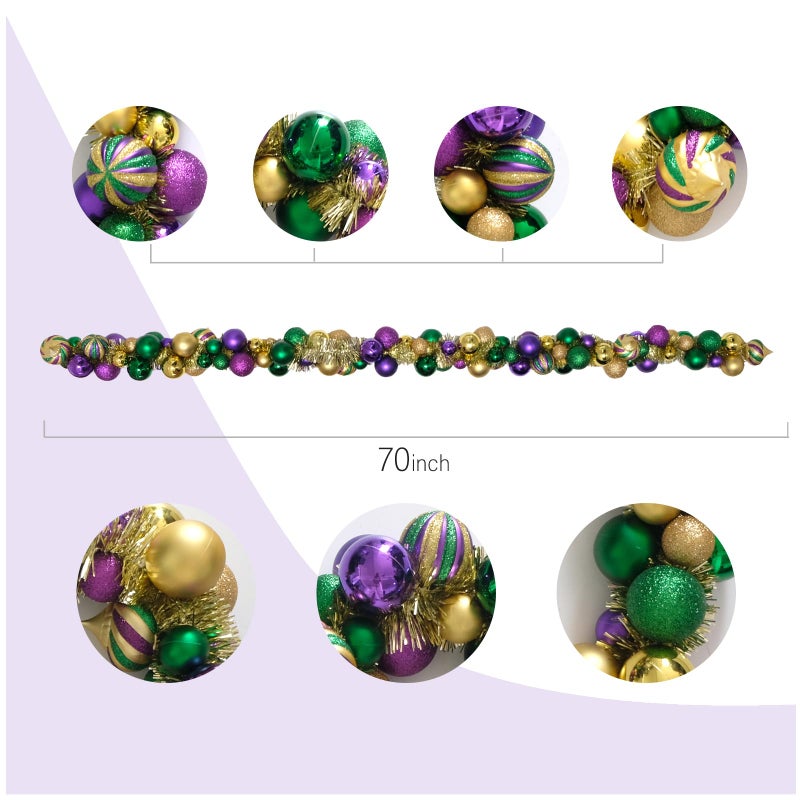 Bibelot Mardi Gras Wreath for Front Door, 70inch Colourful Balls Decorative Wreath, Mardi Gras Garland for Outdoor Garden Front Door Wall Farmhouse Decor (70inch) - Image 4