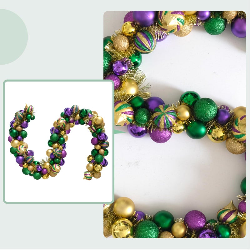 Bibelot Mardi Gras Wreath for Front Door, 70inch Colourful Balls Decorative Wreath, Mardi Gras Garland for Outdoor Garden Front Door Wall Farmhouse Decor (70inch) - Image 5