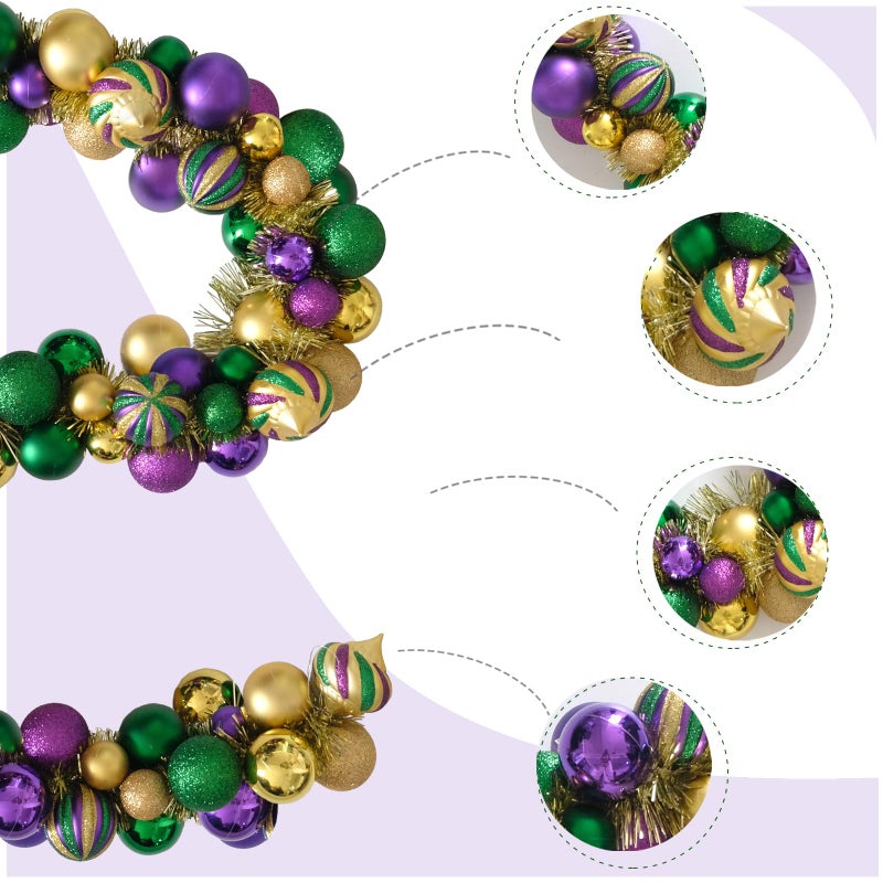 Bibelot Mardi Gras Wreath for Front Door, 70inch Colourful Balls Decorative Wreath, Mardi Gras Garland for Outdoor Garden Front Door Wall Farmhouse Decor (70inch) - Image 3