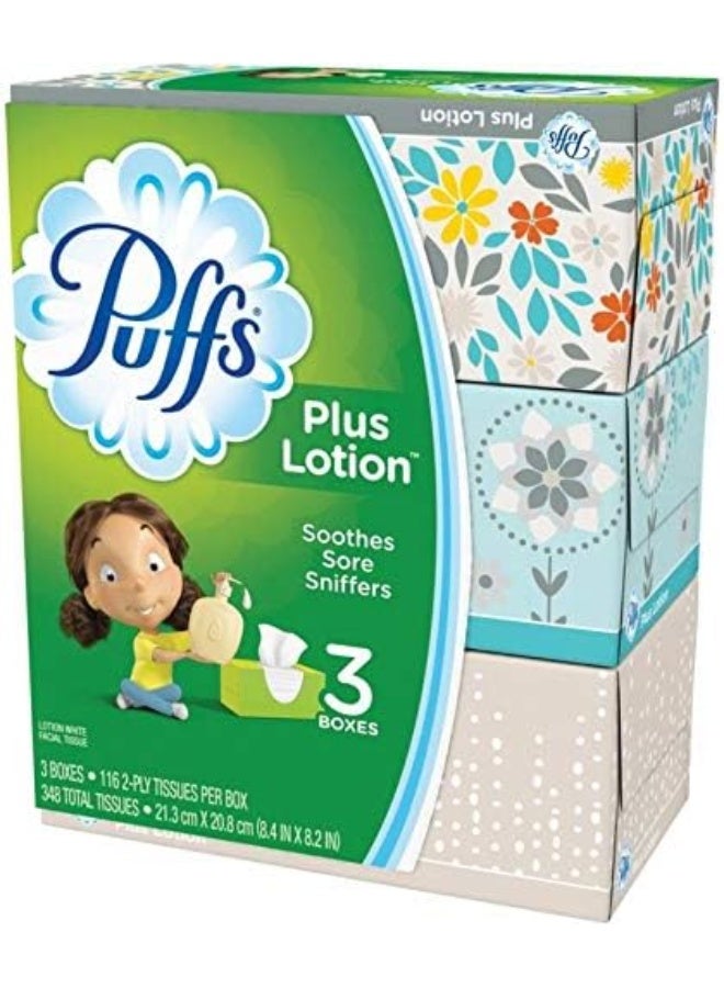 Puffs Puffs plus lotion facial tissues, 3 family boxes, 116 tissues per box, 348 Count,116 Count (Pack of 3) - Image 2