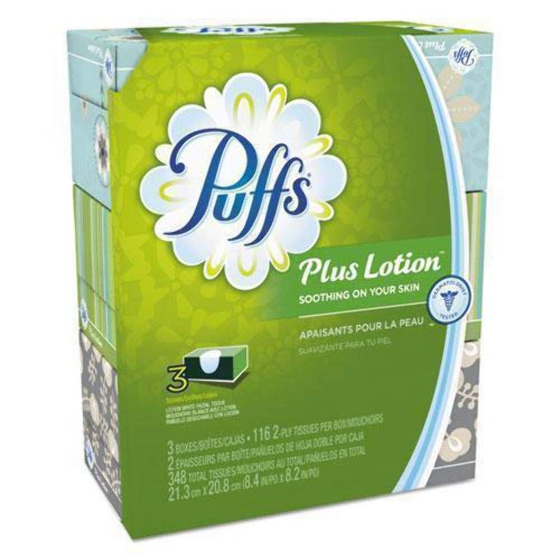 Puffs Puffs plus lotion facial tissues, 3 family boxes, 116 tissues per box, 348 Count,116 Count (Pack of 3) - Image 1