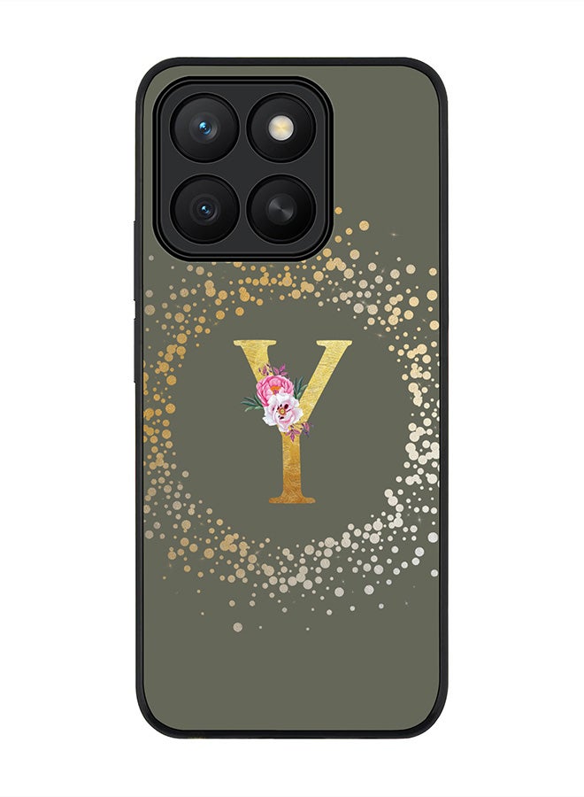 Stylizedd For Honor X8c Case,Slim fit Camera Protection, Shockproof Thin Phone cover  - Custom Monogram Floral - Y  (Olive Green )