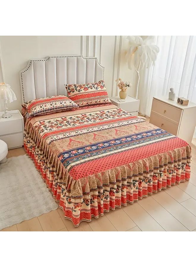 Bohemia Twin Size 3 Piece Printed Bed Skirt Set with Pillowcases Non Slip Mattress Cover - Image 1