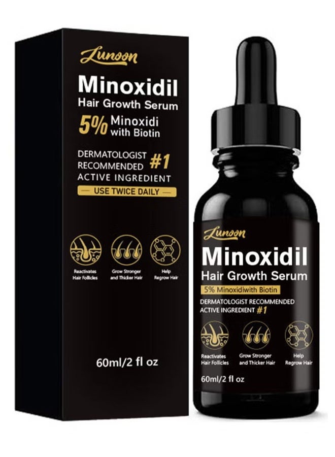 LUNOON 5% Minioxidil Hair Growth Serum for with Biotin Regrowth Hair Treatment For Thickens Hair Promotes Hair Density Help to Stop Thinning loss Hair stimulates Hair Growth, Regain Hair Serum-60ml