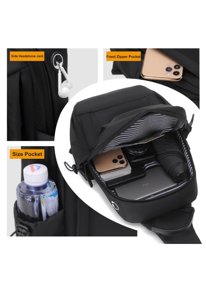 Generic 2 Piece Bag Set of Sling Bag and Card Holder，Men Casual One Shoulder Bag Backpack PU Multi-slot Bank Card Holder and Waterproof Crossbody Bag，Black  - Image 3