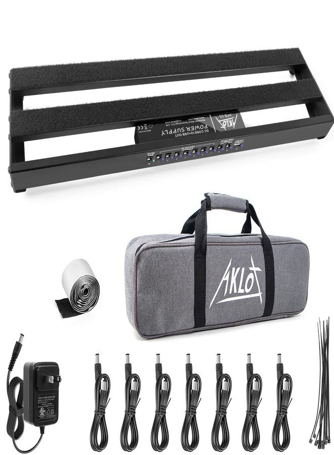 AKLOT Guitar Pedal Board with Built-in Power Supply Guitars Effect Pedalboard Aluminium Alloy Power Supply 19" x 5" with Bag, Pedal Cable, Velcro - Image 1