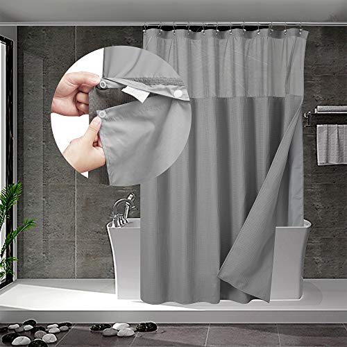 N&Y HOME NY HOME Long Waffle Weave Shower Curtain with Snapin Fabric Liner and 12 Hooks Set  71 x 78 Hotel Style  Mesh Top Window Machine Washable Water Repellent  71x78 Gray 