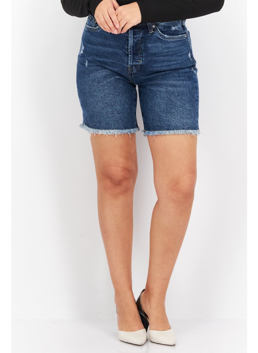 Earnest Sewn Women Regular Fit Washed Denim Shorts, Blue  - Image 1