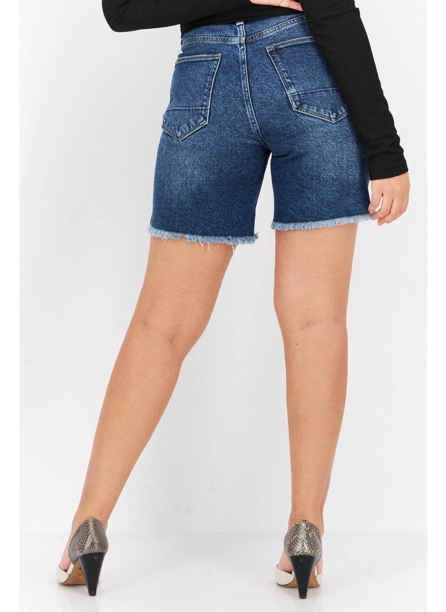 Earnest Sewn Women Regular Fit Washed Denim Shorts, Blue  - Image 2