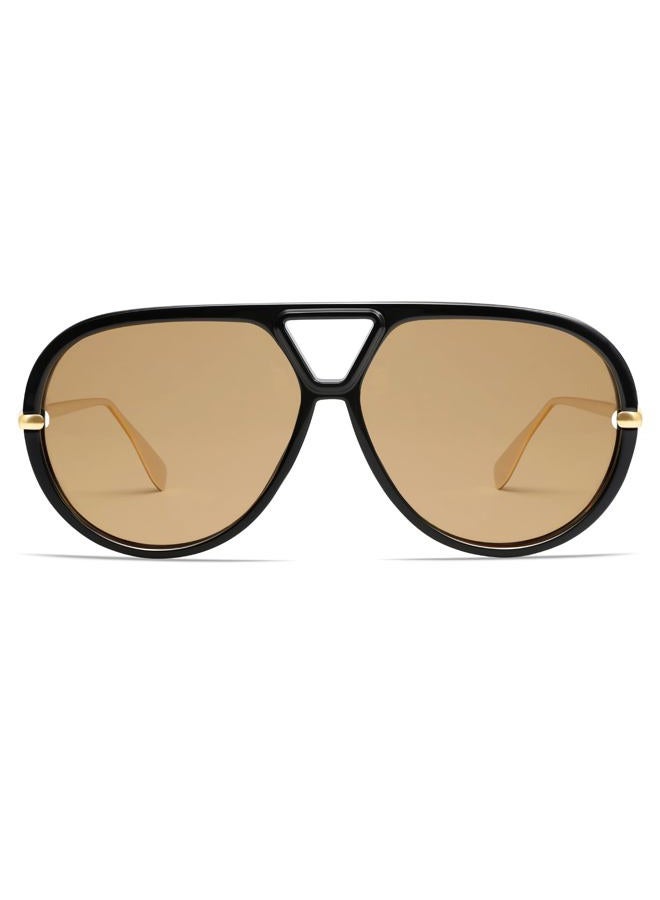 VANLINKER Trendy Polarized Aviator Sunglasses for Women Men Retro Oversized Round Sunglasses Vintage Shield Shades VL9798, C5-black/Brown, Medium - Image 1