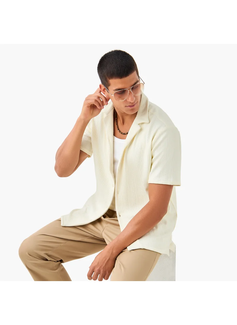 FAV Regular Fit Dobby Textured Shirt with Camp Collar and Short Sleeves