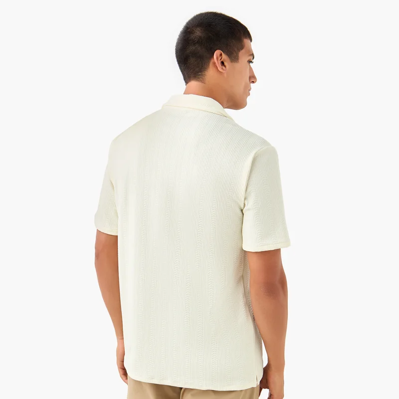 Splash FAV Regular Fit Dobby Textured Shirt with Camp Collar and Short Sleeves