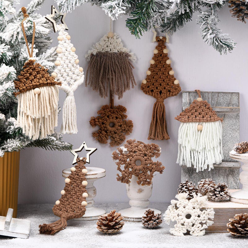 Cinnvoice 9 Pcs Boho Christmas Tree Hanging Ornaments Knitted Decorations Gnome Rustic Farmhouse Decor Macrame Handmade Ornament for Holiday - Image 2